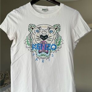 Kenzo White Tee with Multicolor Tiger Graphic